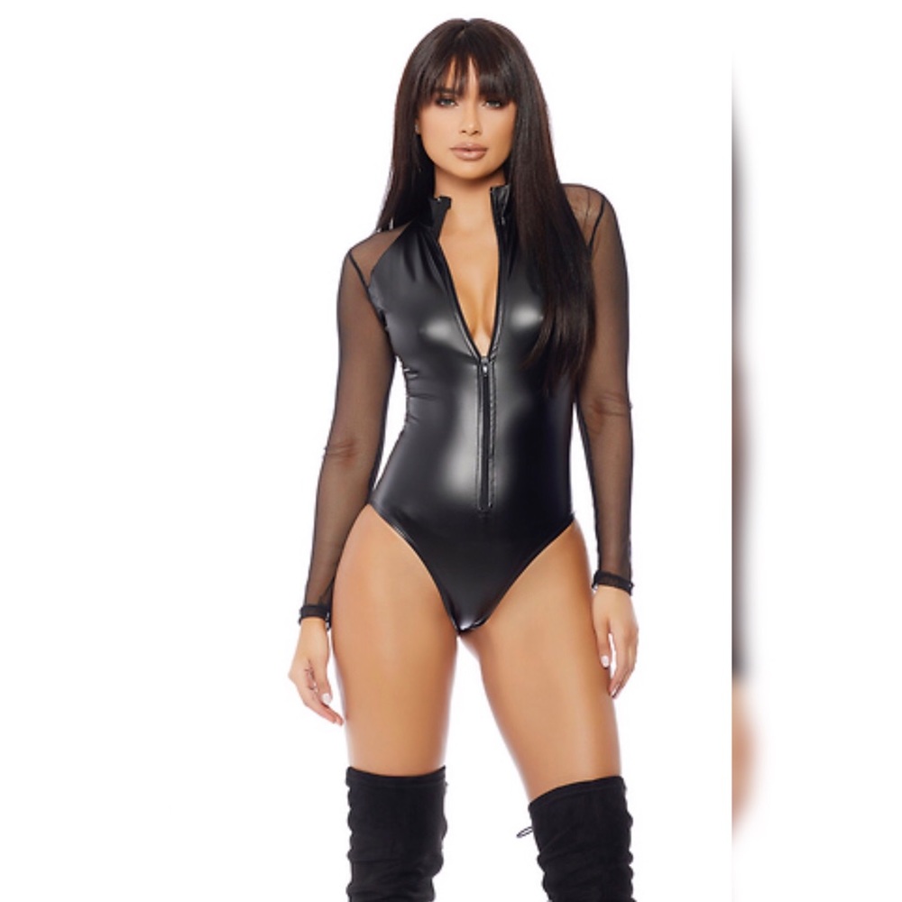 Leather zipped up body suit - brand new
